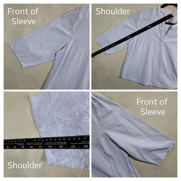 Chico's 2 (US:L) Women Cotton 3/4 Sleeve Pullover VNeck Eyelash Dot Blouse Tunic - Picture 8 of 10